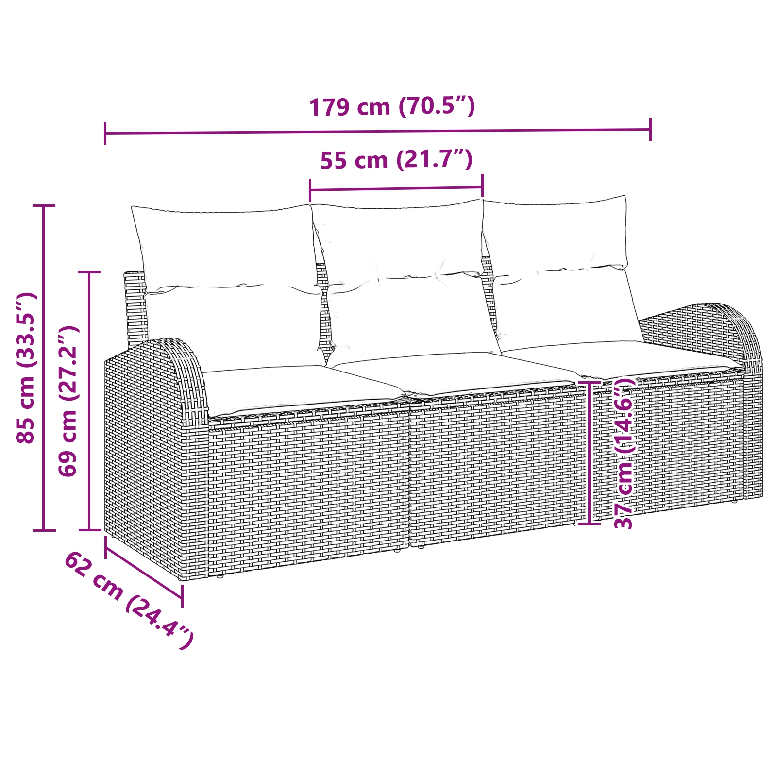 3345902 7 Set de canapele pentru grădină 3 pcs Gri deschis Rattan poli Set de canapele pentru grădină 3 pcs Gri deschis Rattan poli - imagine 7