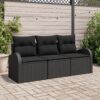 3345903 1 Set de canapele pentru grădină cu pernă 3 pcs Negru Rattan poli 3345903 1