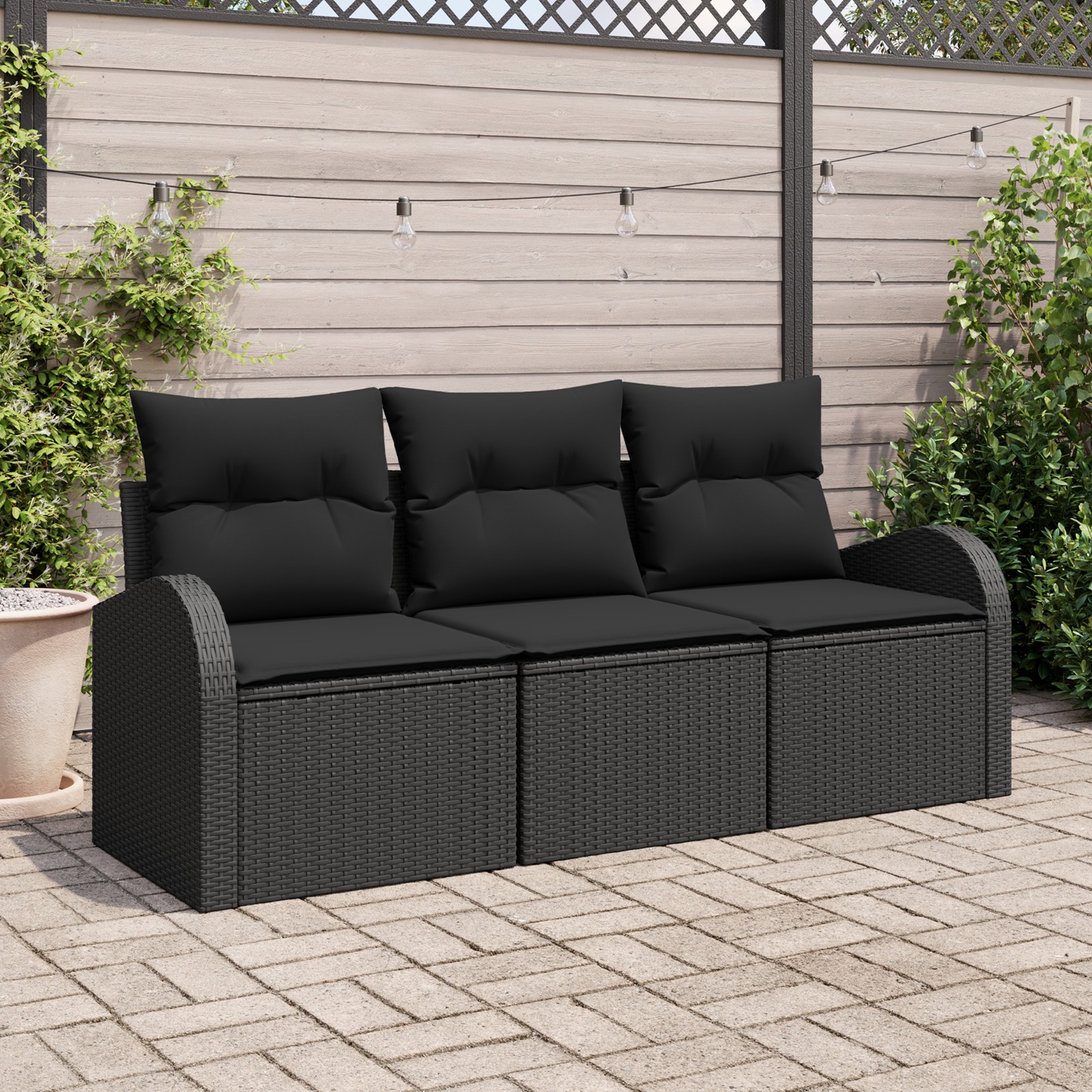 3345903 1 Set de canapele pentru grădină cu pernă 3 pcs Negru Rattan poli Set de canapele pentru grădină cu pernă 3 pcs Negru Rattan poli