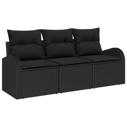 3345903 2 Set de canapele pentru grădină cu pernă 3 pcs Negru Rattan poli 3345903 2