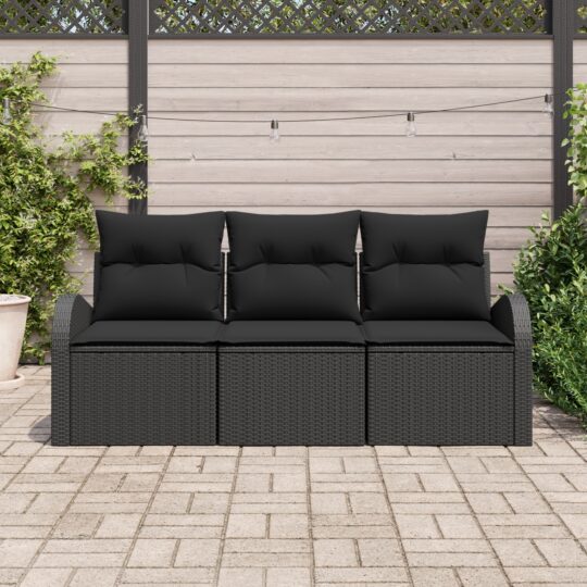 3345903 3 Set de canapele pentru grădină cu pernă 3 pcs Negru Rattan poli 3345903 3
