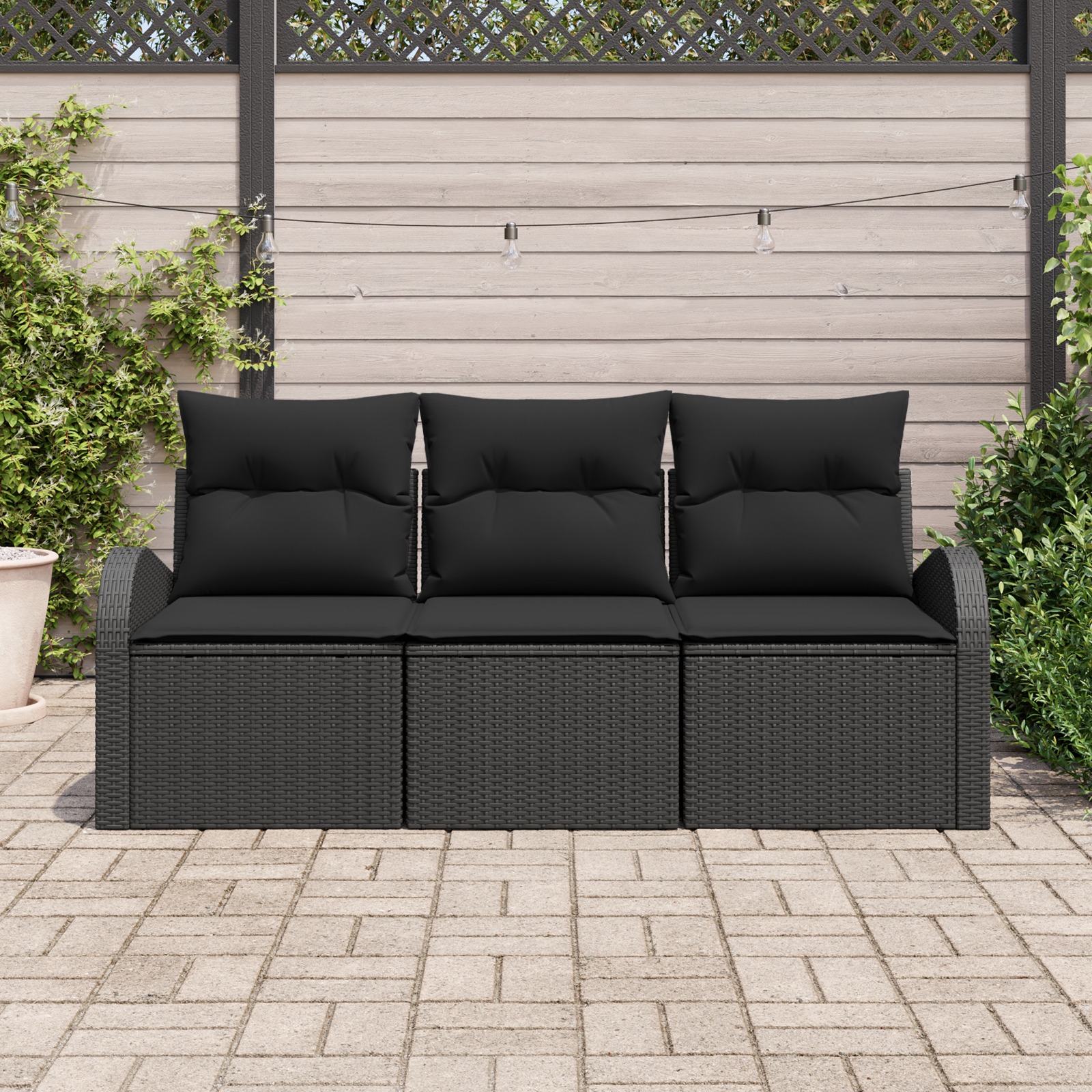 3345903 3 Set de canapele pentru grădină cu pernă 3 pcs Negru Rattan poli Set de canapele pentru grădină cu pernă 3 pcs Negru Rattan poli - imagine 3