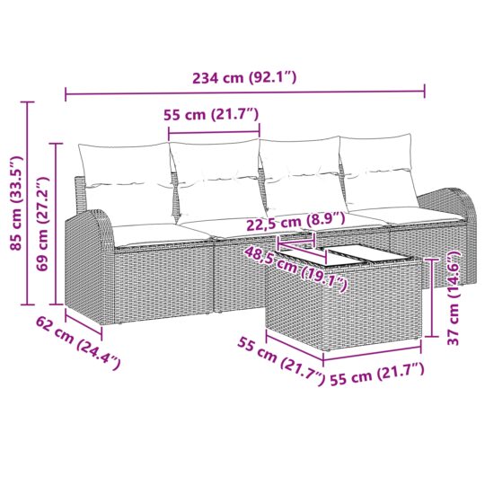 3345911 8 Set de canapele pentru grădină 5 pcs Bej 55 x 55 x 37 cm 3345911 8