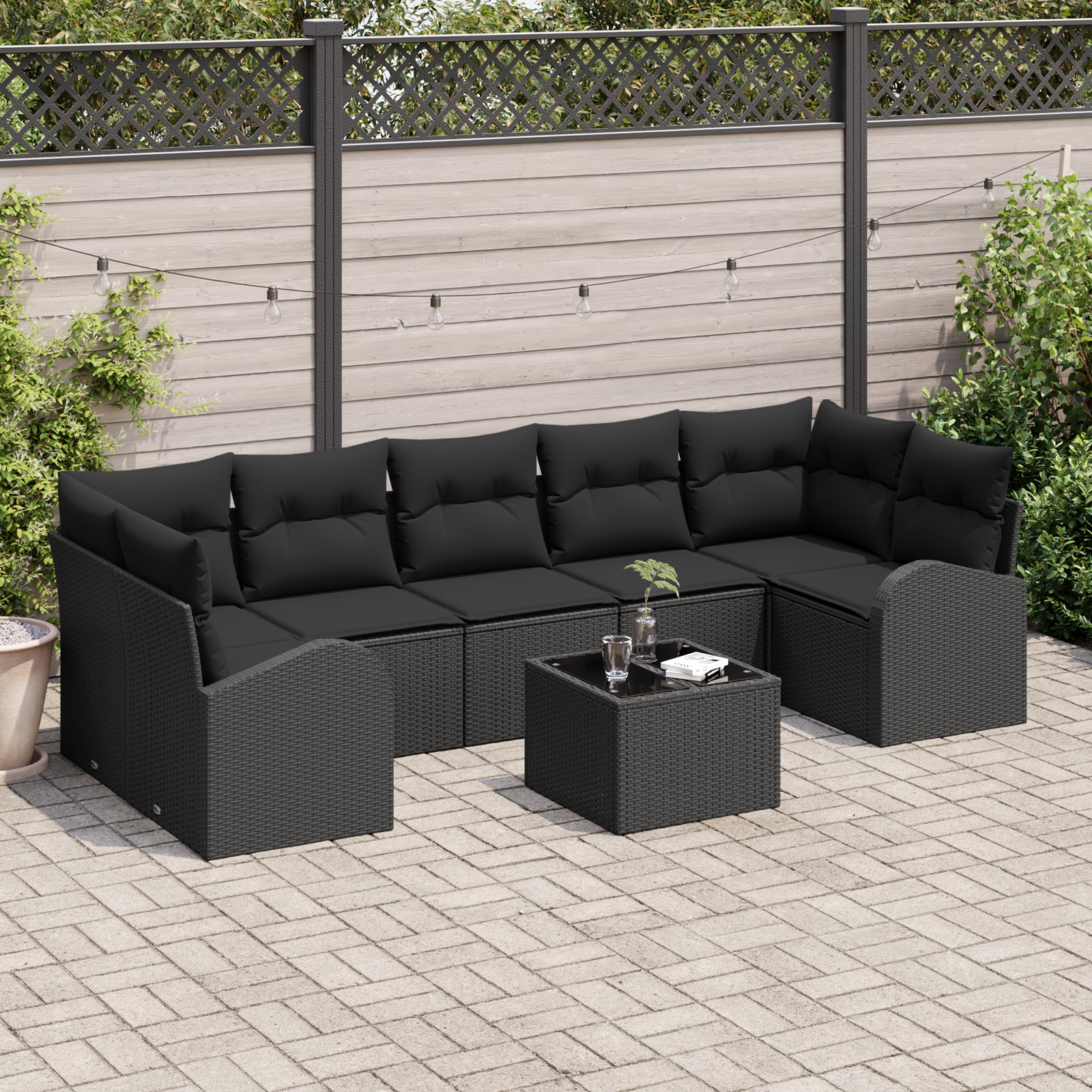3345963 1 Set de canapele pentru grădină 8 pcs Negru 55 x 55 x 37 cm Set de canapele pentru grădină 8 pcs Negru 55 x 55 x 37 cm