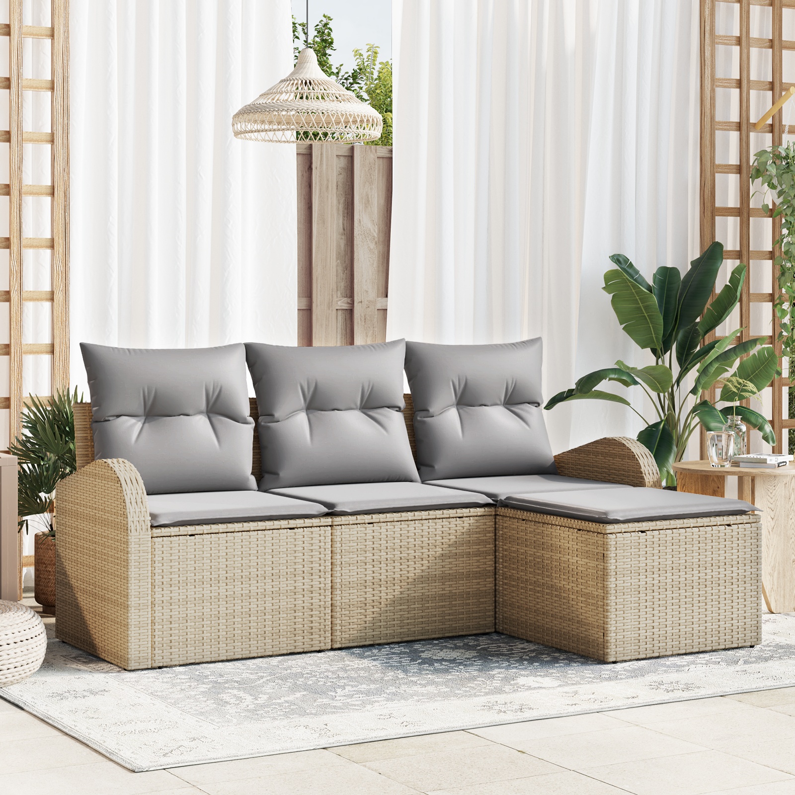 3345990 1 Set de canapele pentru grădină cu pernă 4 pcs Bej Rattan poli Set de canapele pentru grădină cu pernă 4 pcs Bej Rattan poli