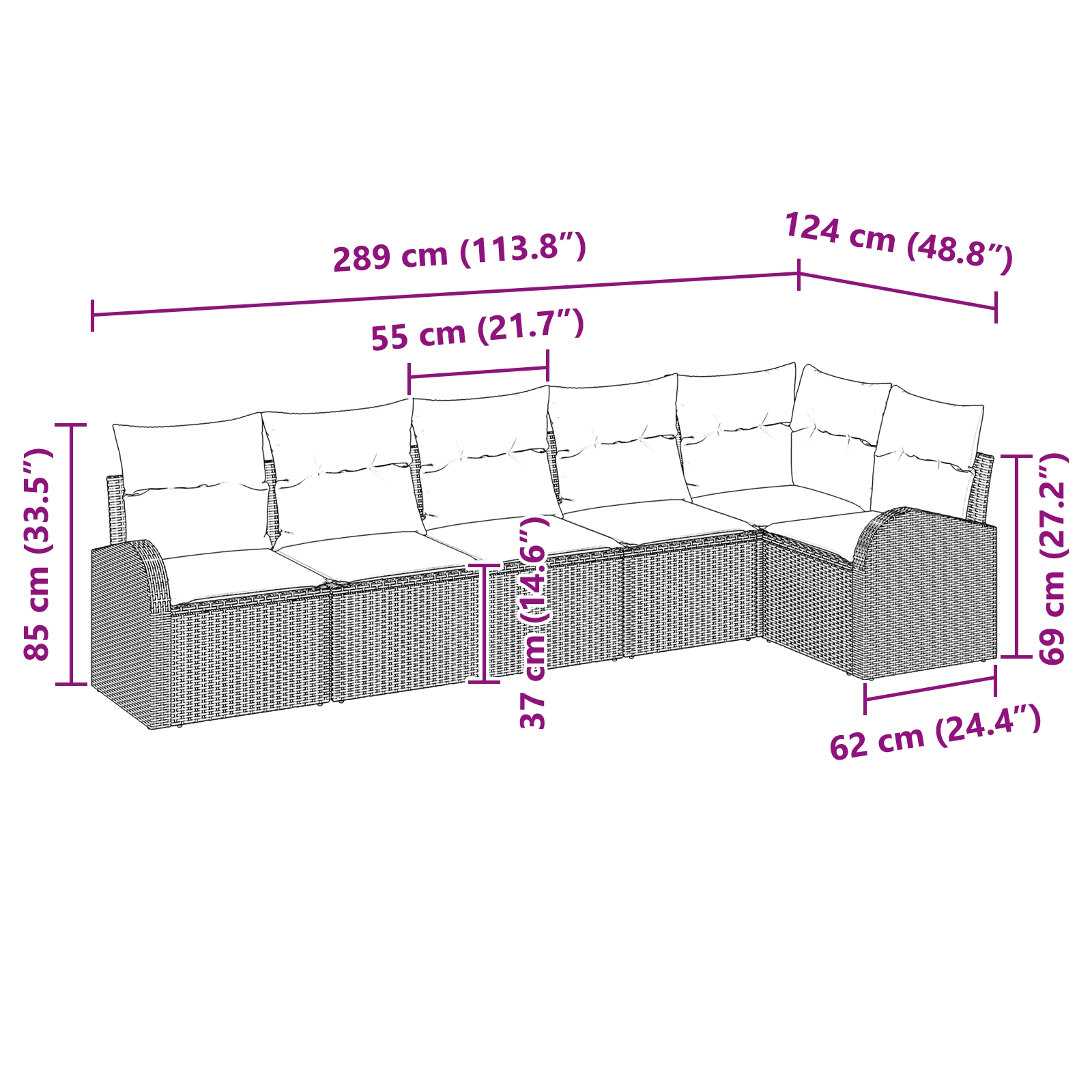 3346063 8 Set de canapele pentru grădină cu pernă 6 pcs Negru Rattan poli Set de canapele pentru grădină cu pernă 6 pcs Negru Rattan poli - imagine 8