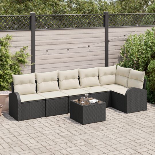 Set de canapele pentru grădină cu pernă 7 pcs Negru Rattan poli