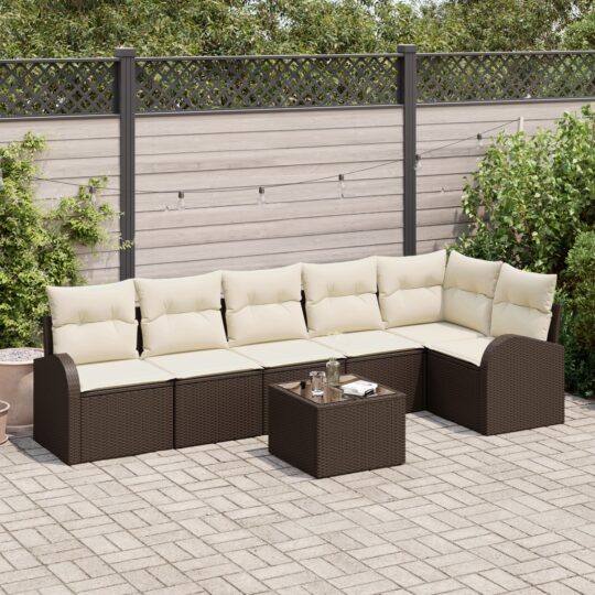 Set de canapele pentru grădină cu pernă 7 pcs Maro Rattan poli