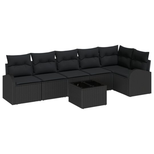 Alternative view of Set de canapele pentru grădină cu pernă 7 pcs Negru Rattan poli
