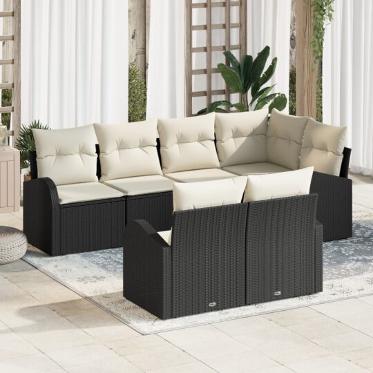 Set de canapele pentru grădină cu pernă 7 pcs Negru Rattan poli