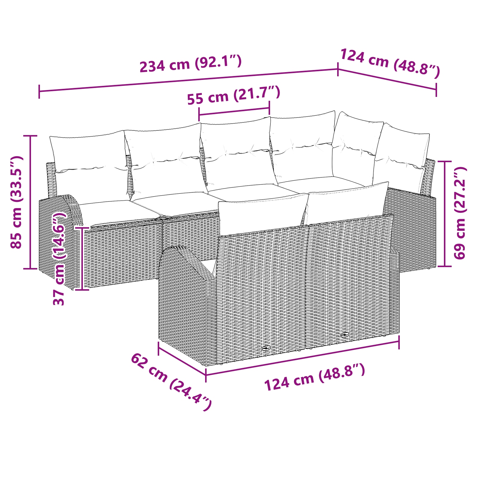 3346077 11 Set de canapele pentru grădină cu pernă 7 pcs Negru Rattan poli Set de canapele pentru grădină cu pernă 7 pcs Negru Rattan poli - imagine 11