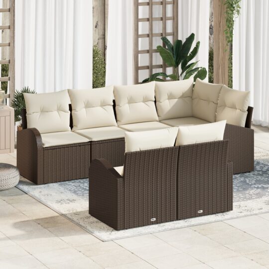 Set de canapele pentru grădină cu pernă 7 pcs Maro Rattan poli
