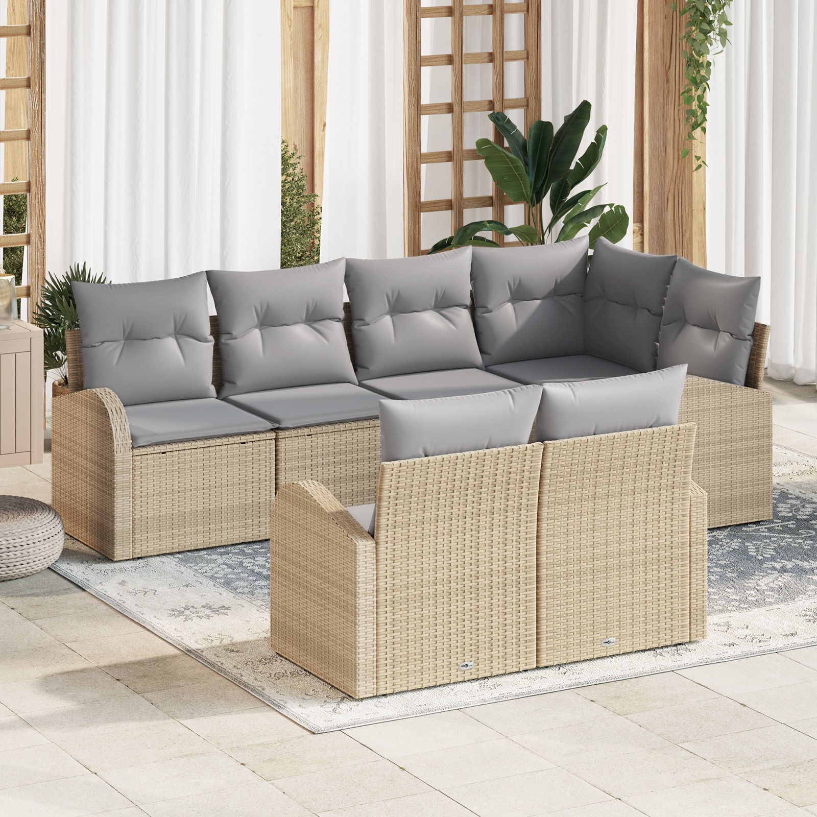 3346080 1 Set de canapele pentru grădină cu pernă 7 pcs Bej Rattan poli Set de canapele pentru grădină cu pernă 7 pcs Bej Rattan poli