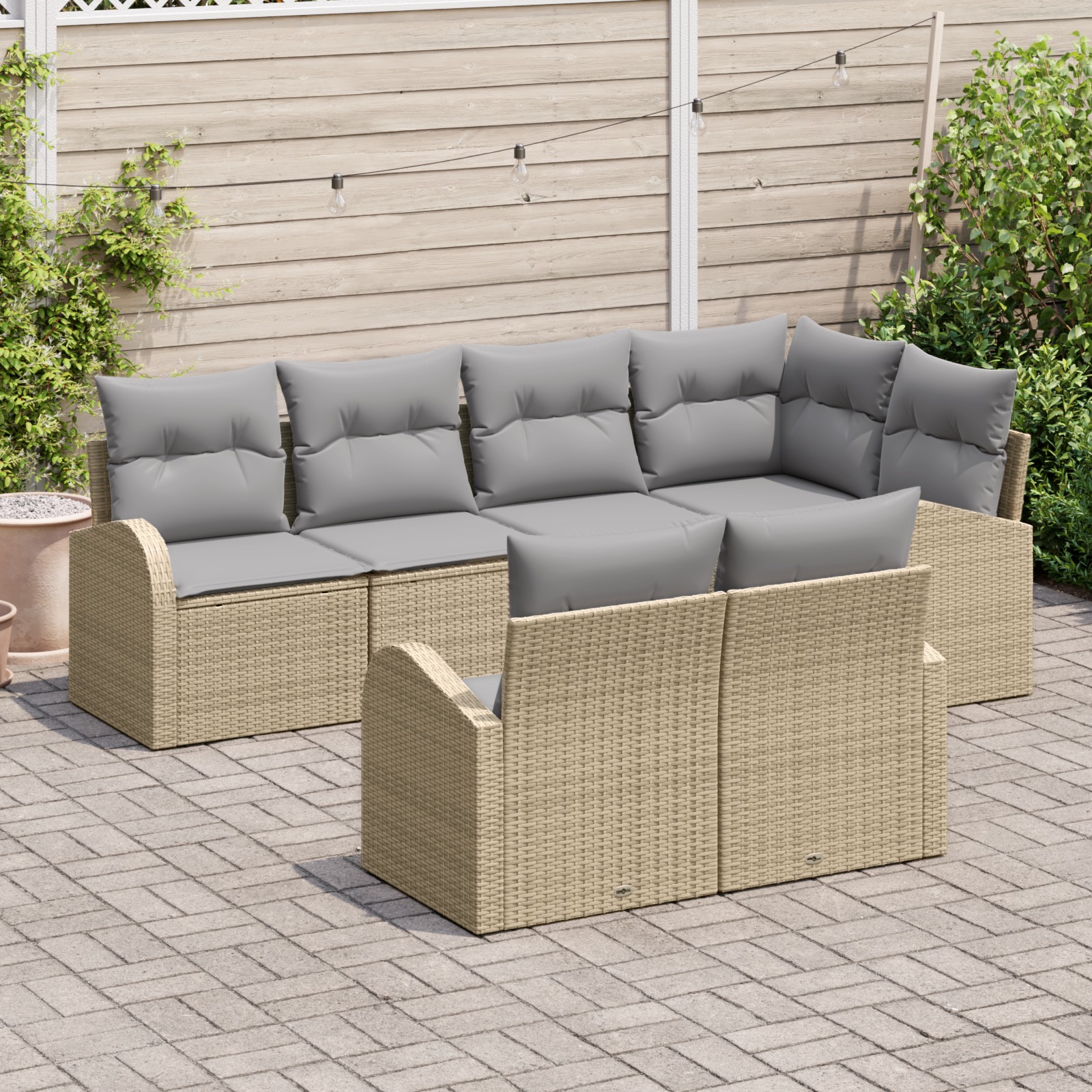 3346080 3 Set de canapele pentru grădină cu pernă 7 pcs Bej Rattan poli Set de canapele pentru grădină cu pernă 7 pcs Bej Rattan poli - imagine 3