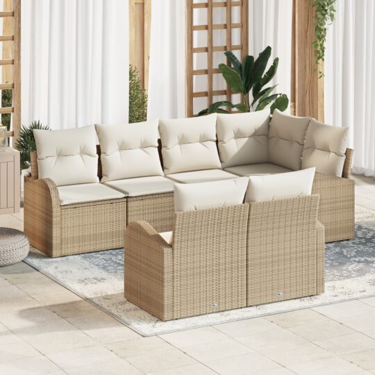 Set de canapele pentru grădină cu pernă 7 pcs Bej Rattan poli
