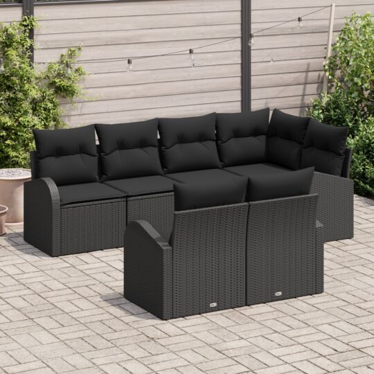 3346083 3 Set de canapele pentru grădină cu pernă 7 pcs Negru Rattan poli 3346083 3