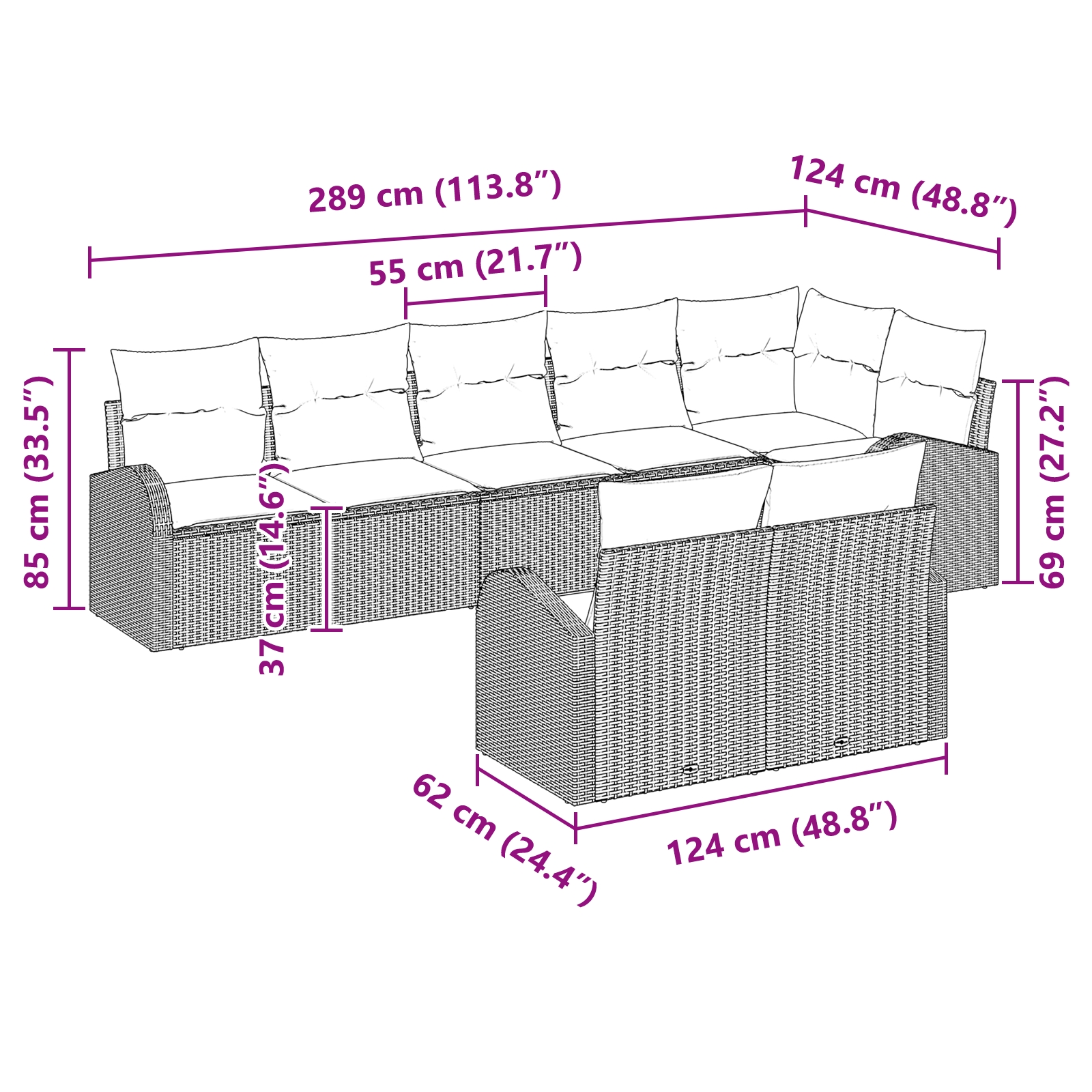 3346089 11 Set de canapele pentru grădină cu pernă 8 pcs 289 x 124 x 85 cm Set de canapele pentru grădină cu pernă 8 pcs 289 x 124 x 85 cm - imagine 11
