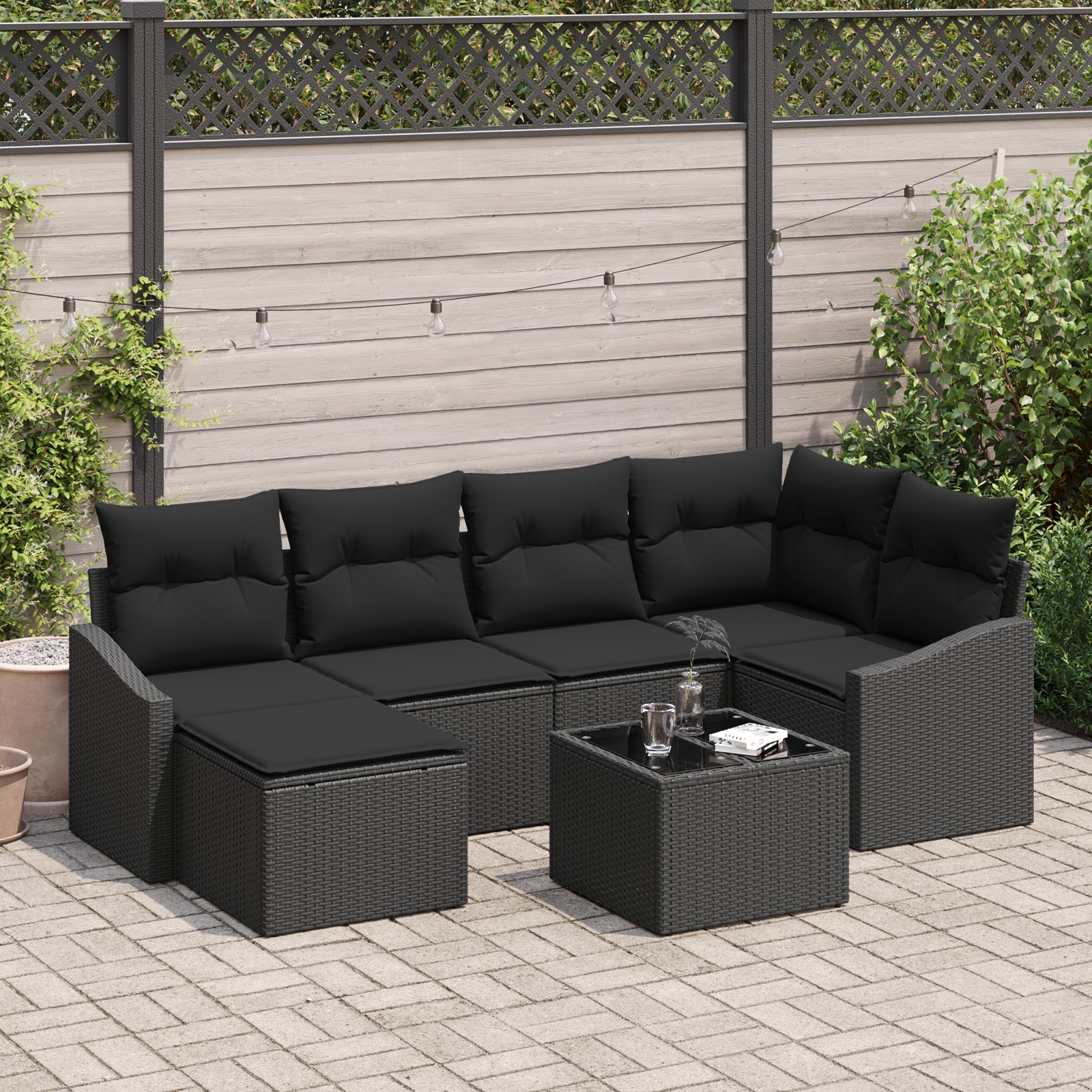 3346803 1 Set de canapele pentru grădină 7 pcs Negru Rattan poli Set de canapele pentru grădină 7 pcs Negru Rattan poli