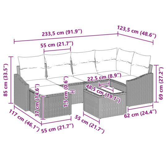3346803 10 Set de canapele pentru grădină 7 pcs Negru Rattan poli 3346803 10