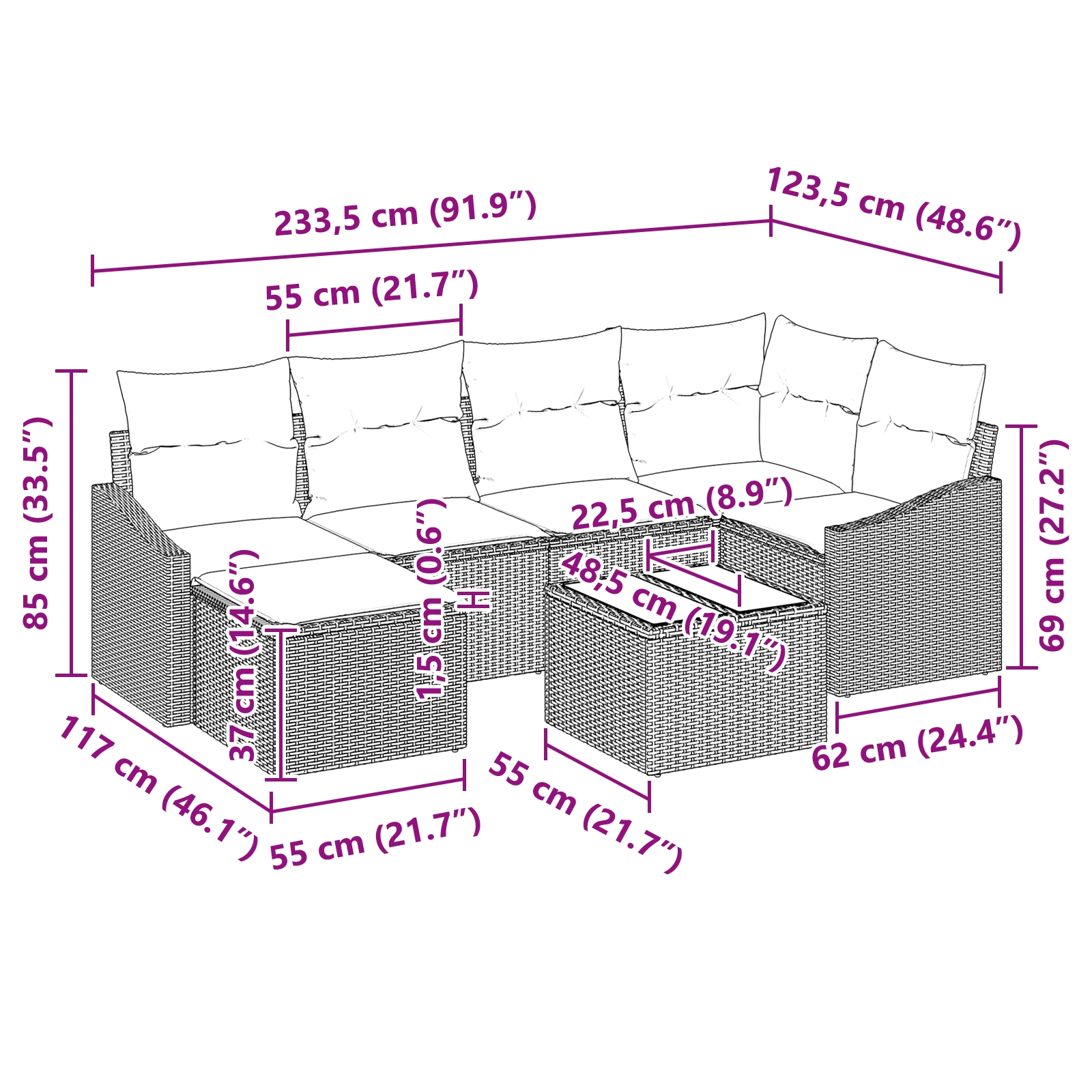 3346803 10 Set de canapele pentru grădină 7 pcs Negru Rattan poli Set de canapele pentru grădină 7 pcs Negru Rattan poli - imagine 10