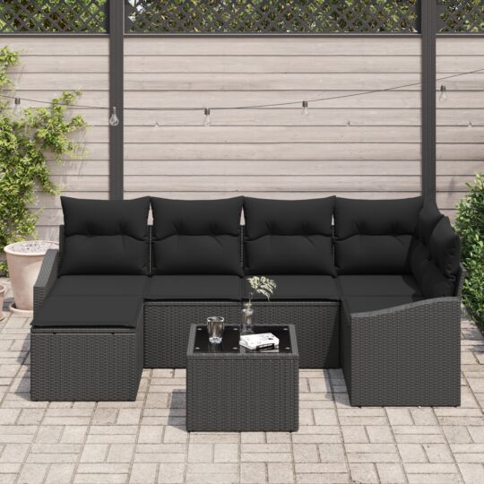 3346803 3 Set de canapele pentru grădină 7 pcs Negru Rattan poli 3346803 3