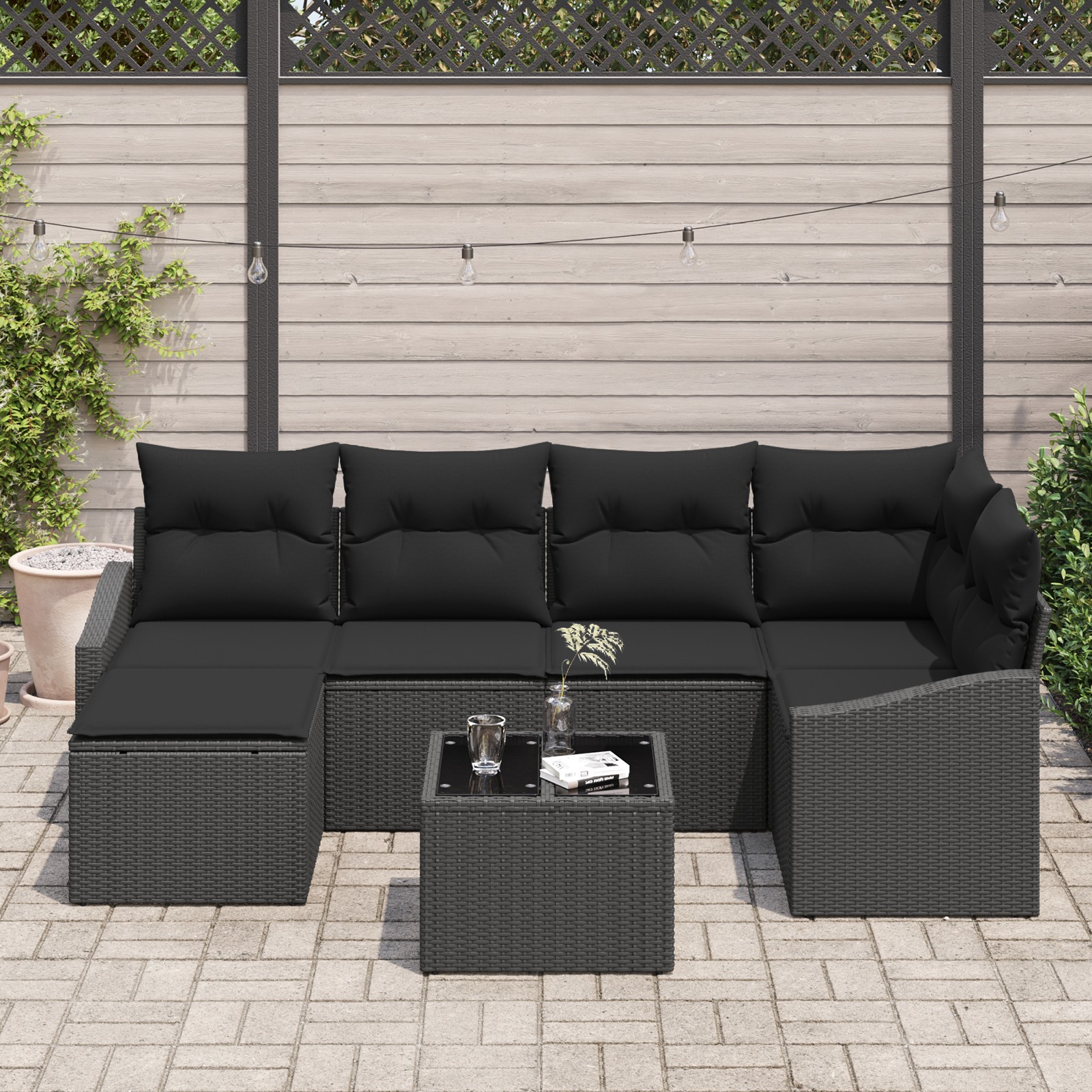 3346803 3 Set de canapele pentru grădină 7 pcs Negru Rattan poli Set de canapele pentru grădină 7 pcs Negru Rattan poli - imagine 3