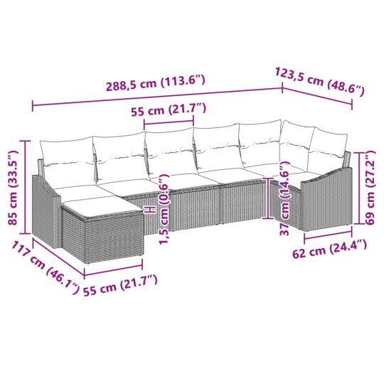 3346807 9 Set de canapele pentru grădină 7 pcs Negru Rattan poli 3346807 9