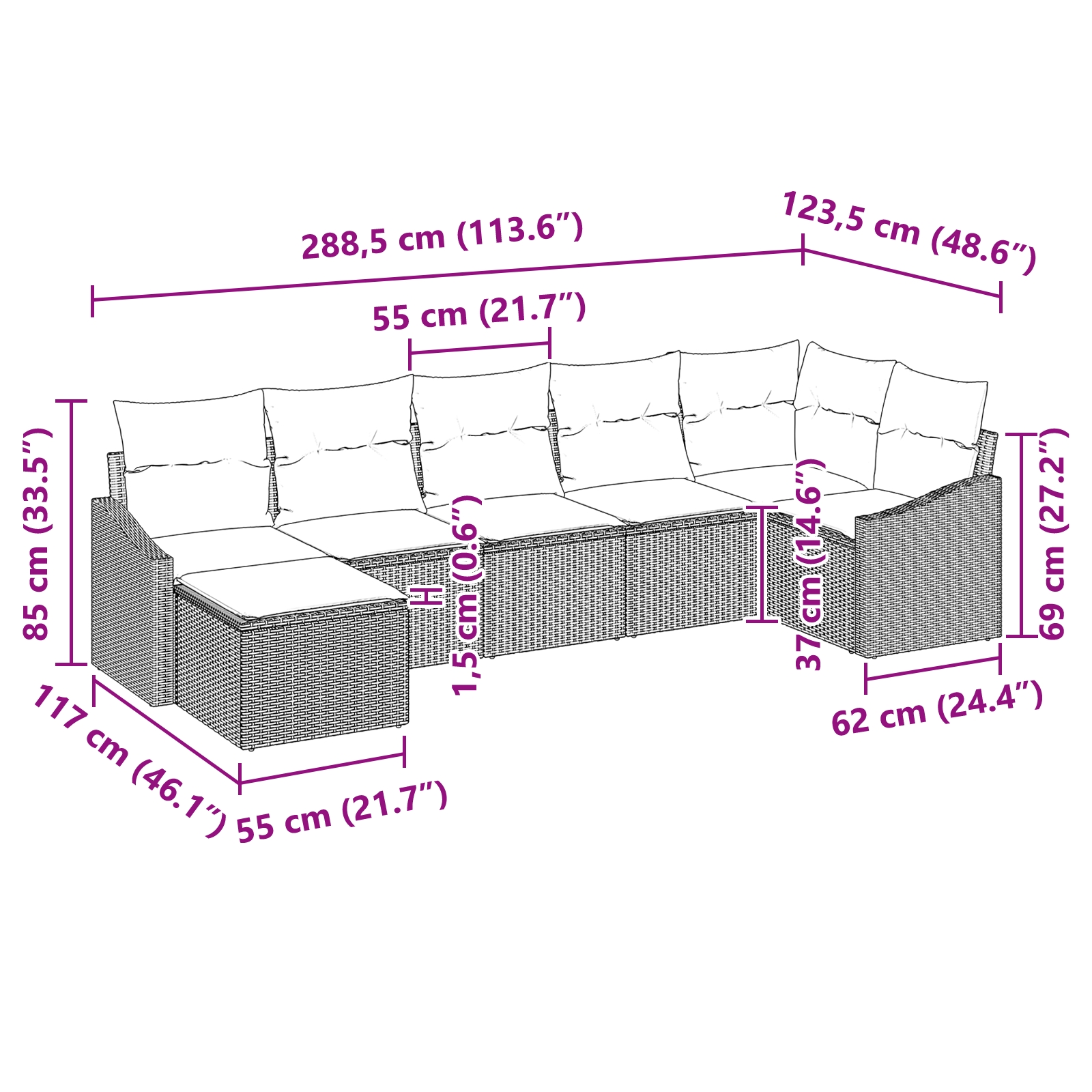 3346808 9 Set de canapele pentru grădină 7 pcs Maro Rattan poli Set de canapele pentru grădină 7 pcs Maro Rattan poli - imagine 9