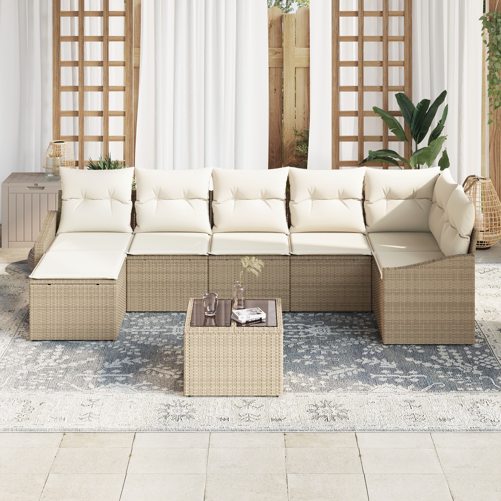 3346821 3 Set de canapele pentru grădină 8 pcs Bej Rattan poli Set de canapele pentru grădină 8 pcs Bej Rattan poli - imagine 3