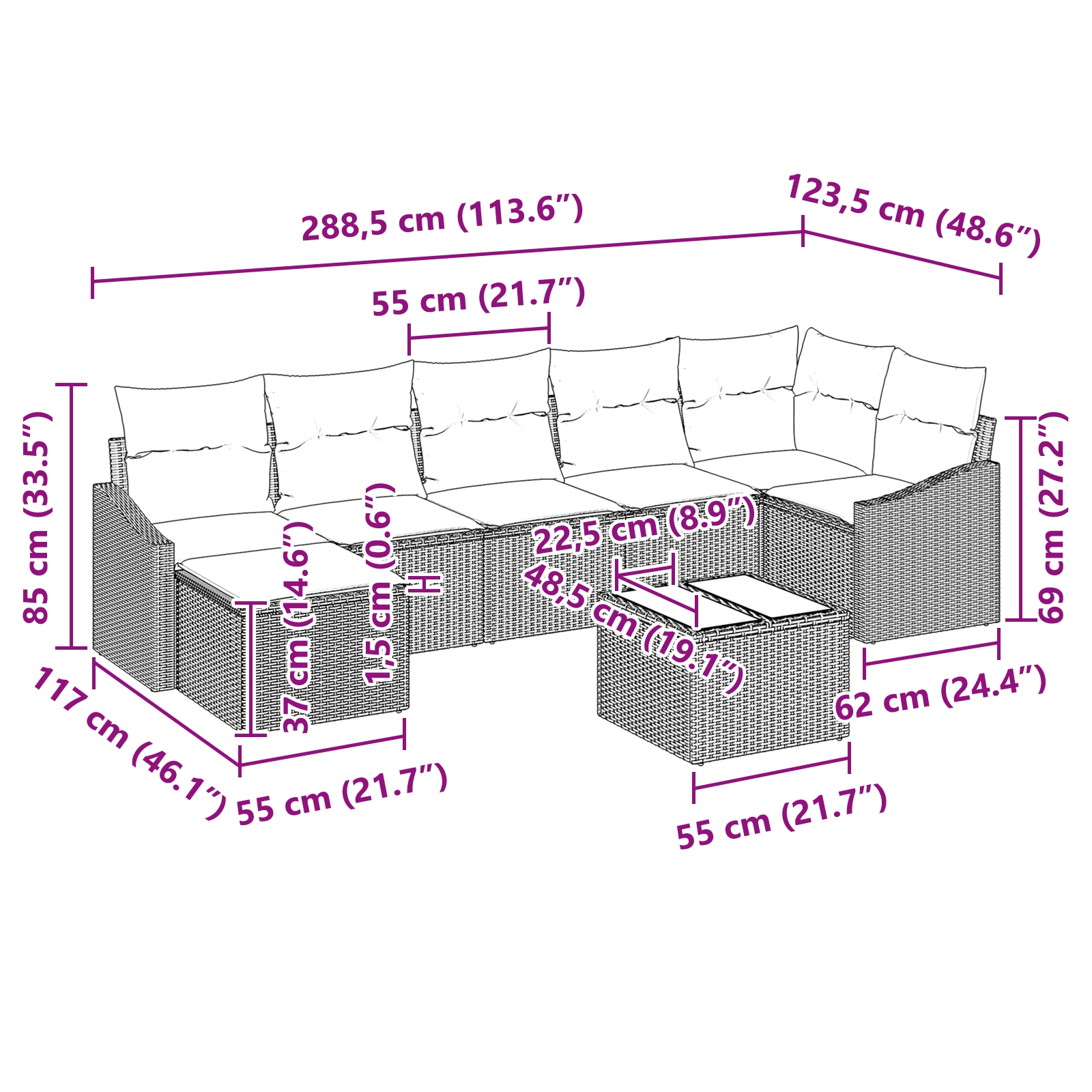 3346823 10 Set de canapele pentru grădină 8 pcs Negru Rattan poli Set de canapele pentru grădină 8 pcs Negru Rattan poli - imagine 10