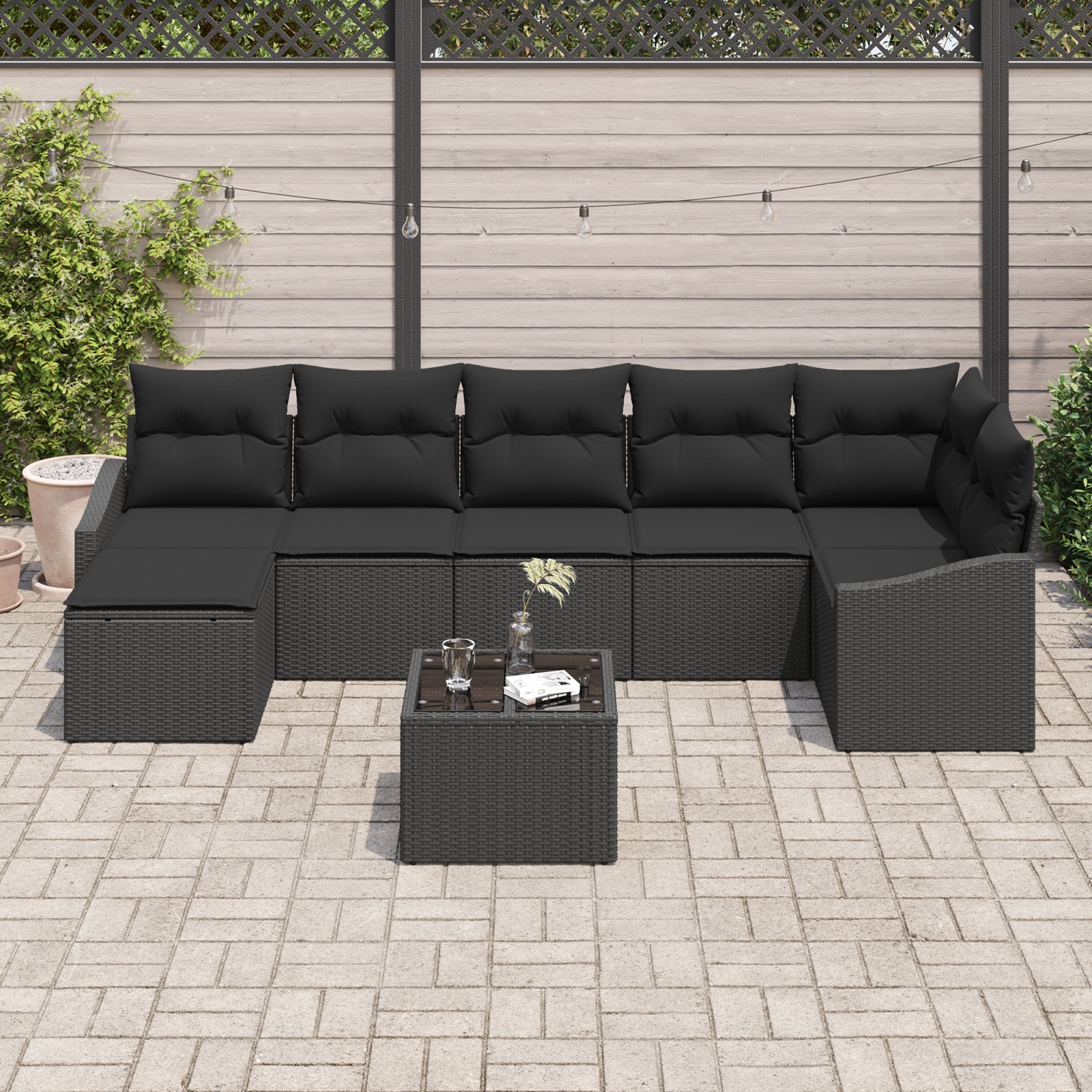 3346823 3 Set de canapele pentru grădină 8 pcs Negru Rattan poli Set de canapele pentru grădină 8 pcs Negru Rattan poli - imagine 3