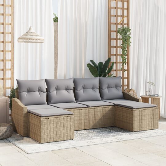 Set de canapele pentru grădină 6 pcs Bej Rattan poli