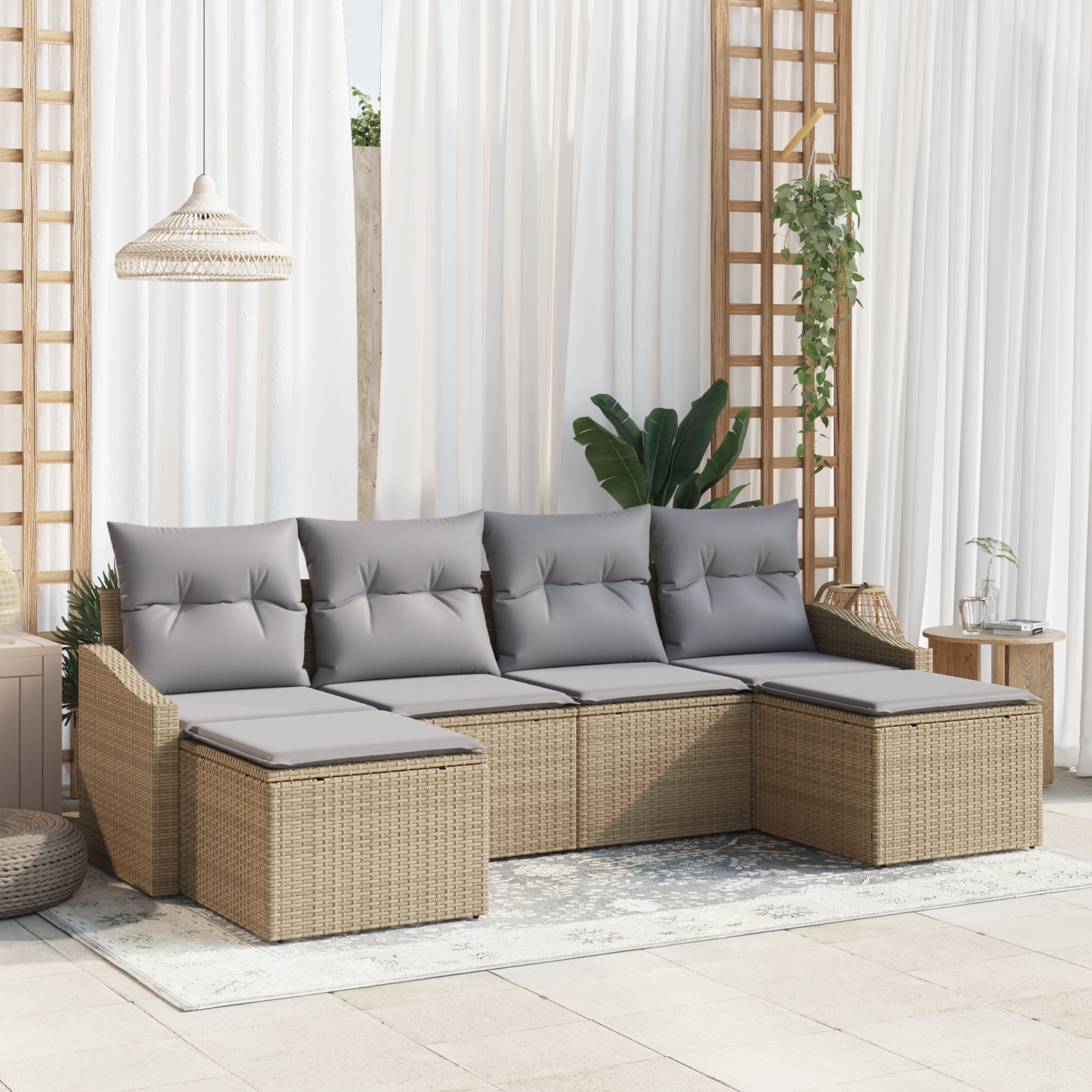 3346830 1 Set de canapele pentru grădină 6 pcs Bej Rattan poli Set de canapele pentru grădină 6 pcs Bej Rattan poli