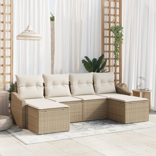 Set de canapele pentru grădină 6 pcs Bej Rattan poli