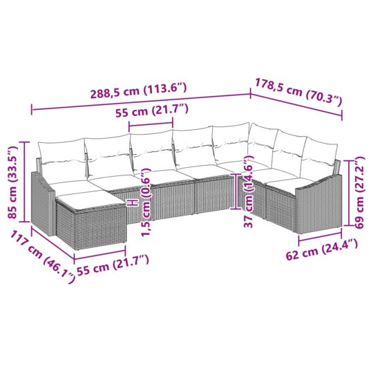 3346842 9 Set de canapele pentru grădină 8 pcs Gri deschis Rattan poli 3346842 9