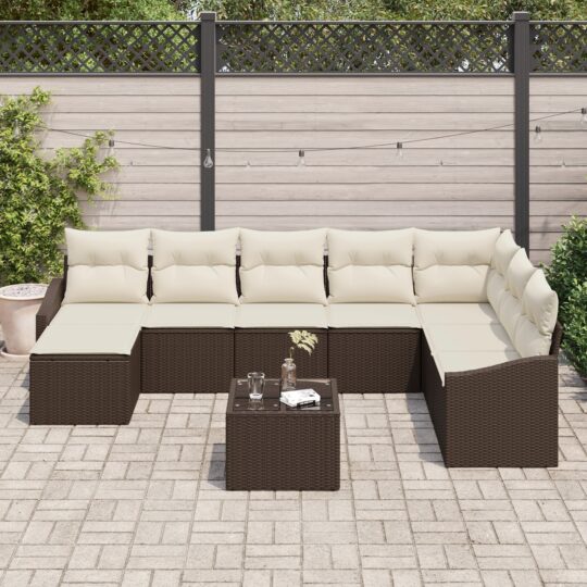 3346848 3 Set de canapele pentru grădină 9 pcs Maro Rattan poli 3346848 3