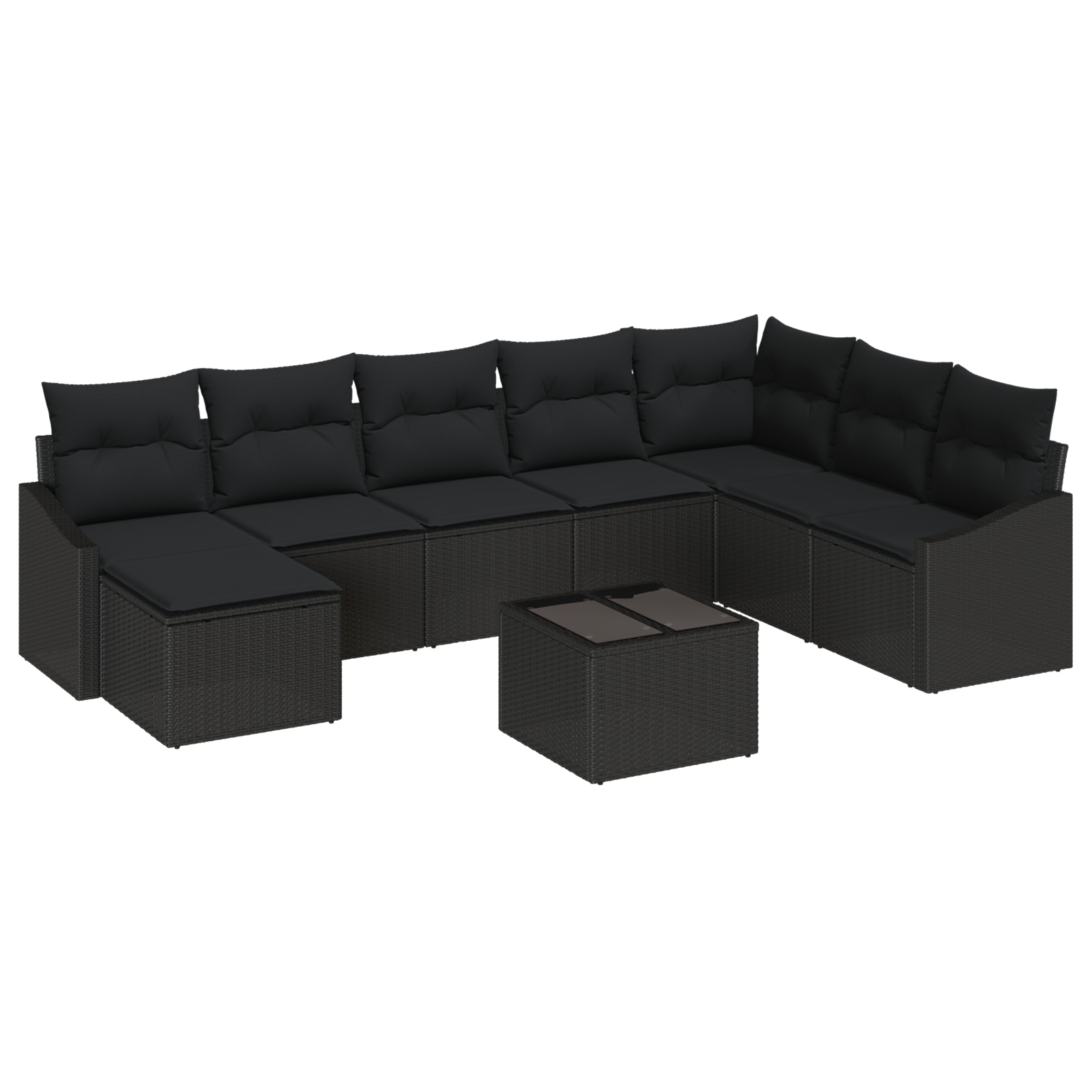 3346853 2 Set de canapele pentru grădină 9 pcs Negru Rattan poli Set de canapele pentru grădină 9 pcs Negru Rattan poli - imagine 2