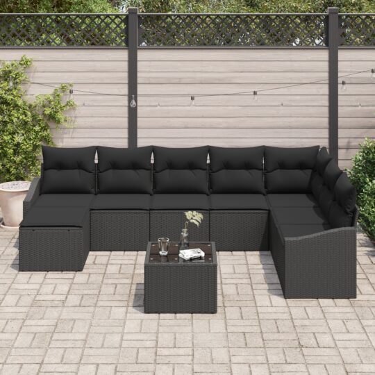 3346853 3 Set de canapele pentru grădină 9 pcs Negru Rattan poli 3346853 3