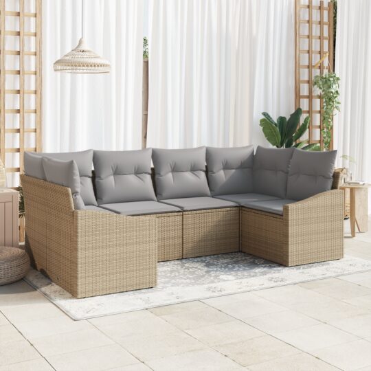 Set de canapele pentru grădină 6 pcs Bej Rattan poli