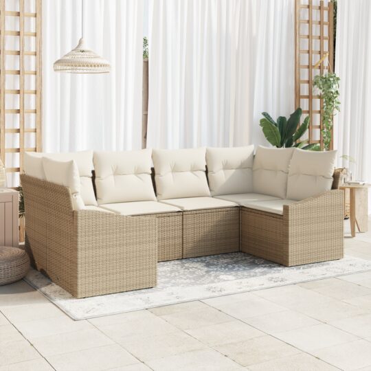 Set de canapele pentru grădină 6 pcs Bej Rattan poli