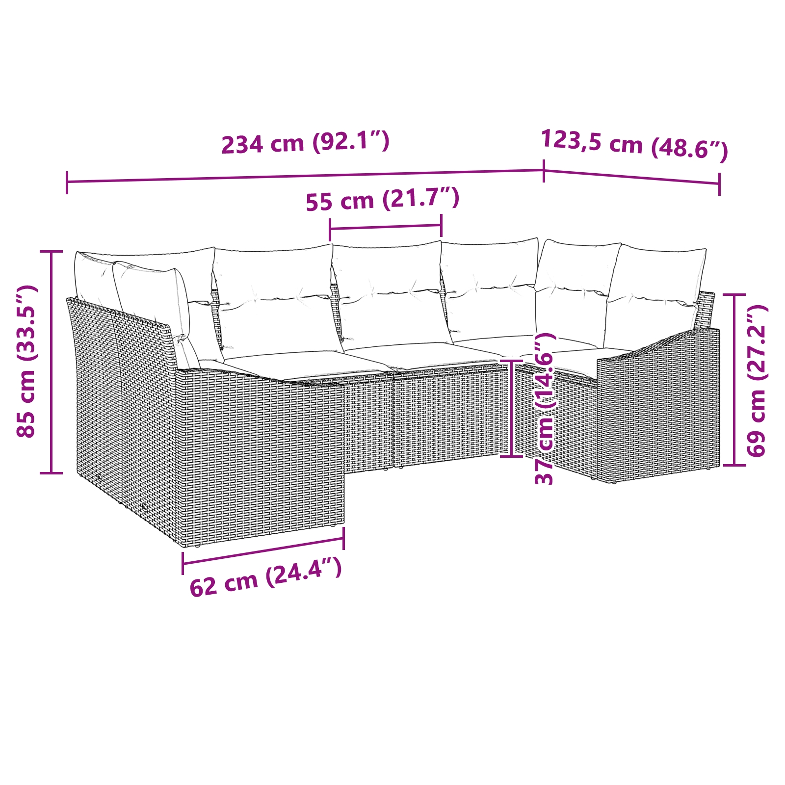 3346863 8 Set de canapele pentru grădină 6 pcs Negru Rattan poli Set de canapele pentru grădină 6 pcs Negru Rattan poli - imagine 8