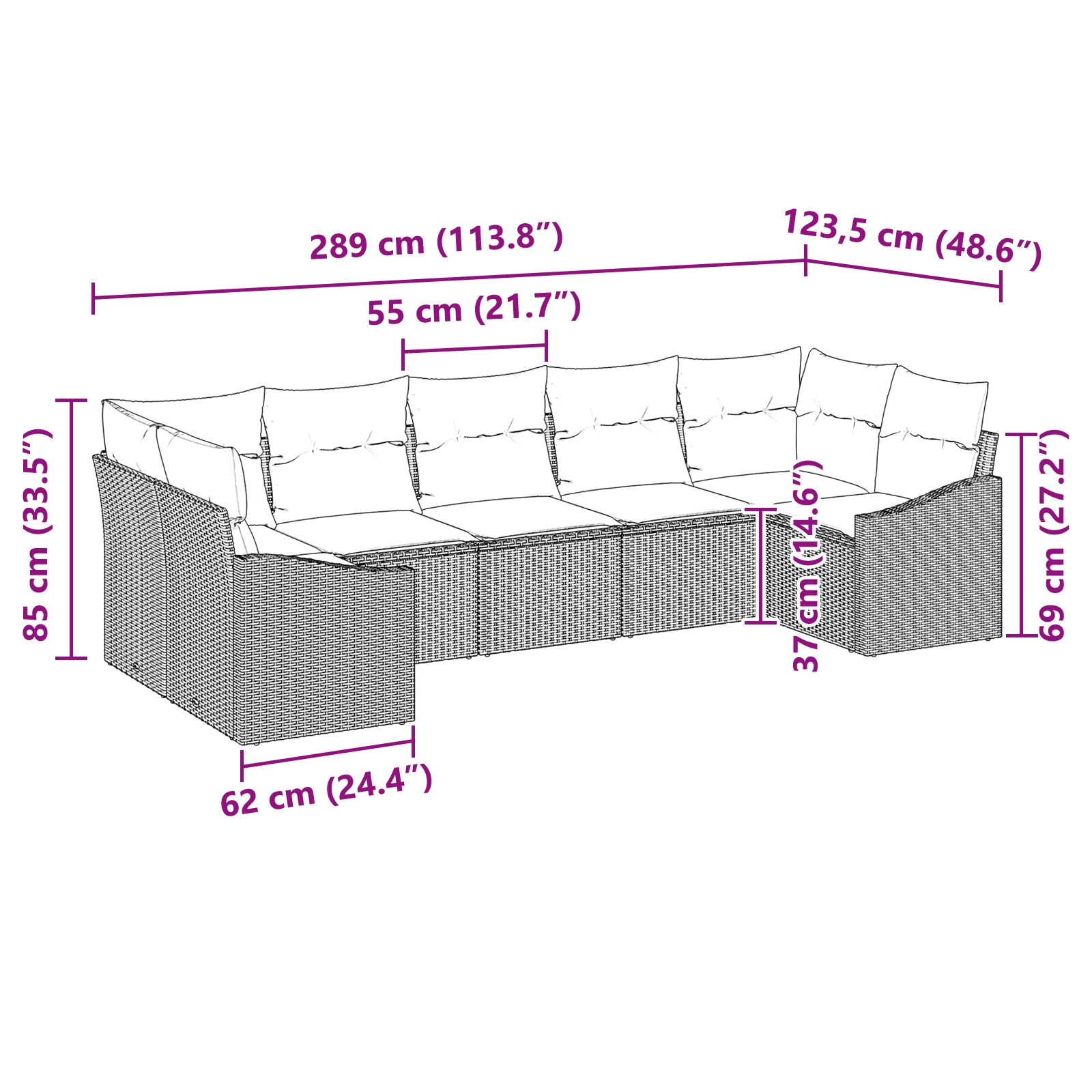 3346868 8 Set de canapele pentru grădină 7 pcs Maro Rattan poli Set de canapele pentru grădină 7 pcs Maro Rattan poli - imagine 8