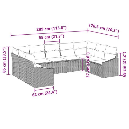 3346879 8 Set de canapele pentru grădină 9 pcs Gri Rattan poli 3346879 8
