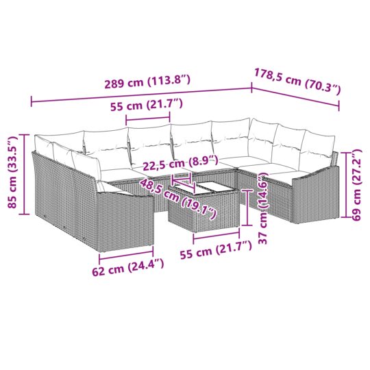 3346893 9 Set de canapele pentru grădină 10 pcs Negru Rattan poli 3346893 9