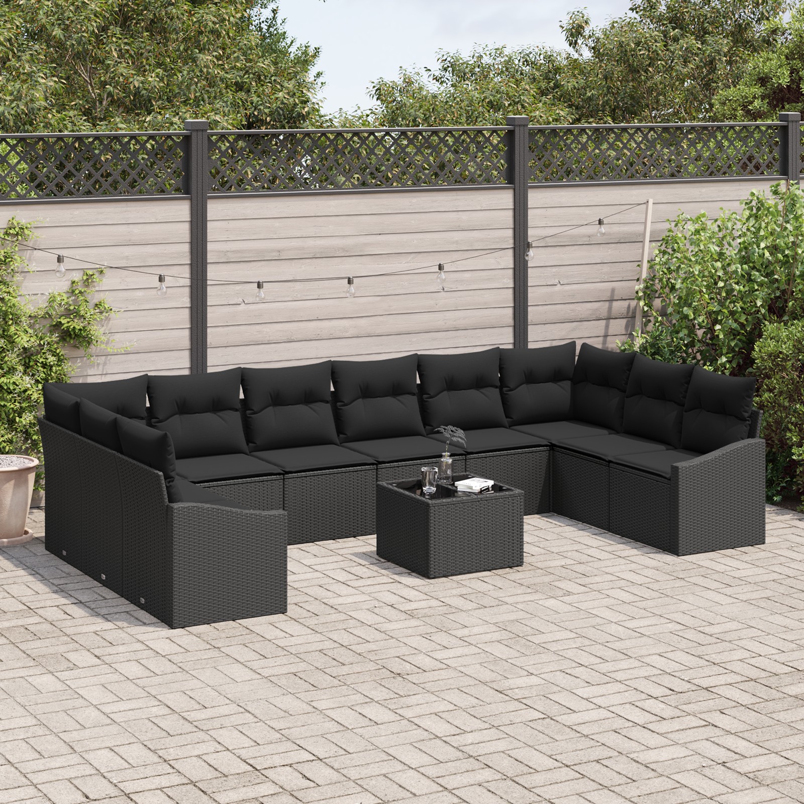 3346913 3 Set de canapele pentru grădină 11 pcs Negru Rattan poli Set de canapele pentru grădină 11 pcs Negru Rattan poli - imagine 3