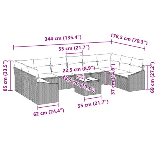 3346913 9 Set de canapele pentru grădină 11 pcs Negru Rattan poli 3346913 9