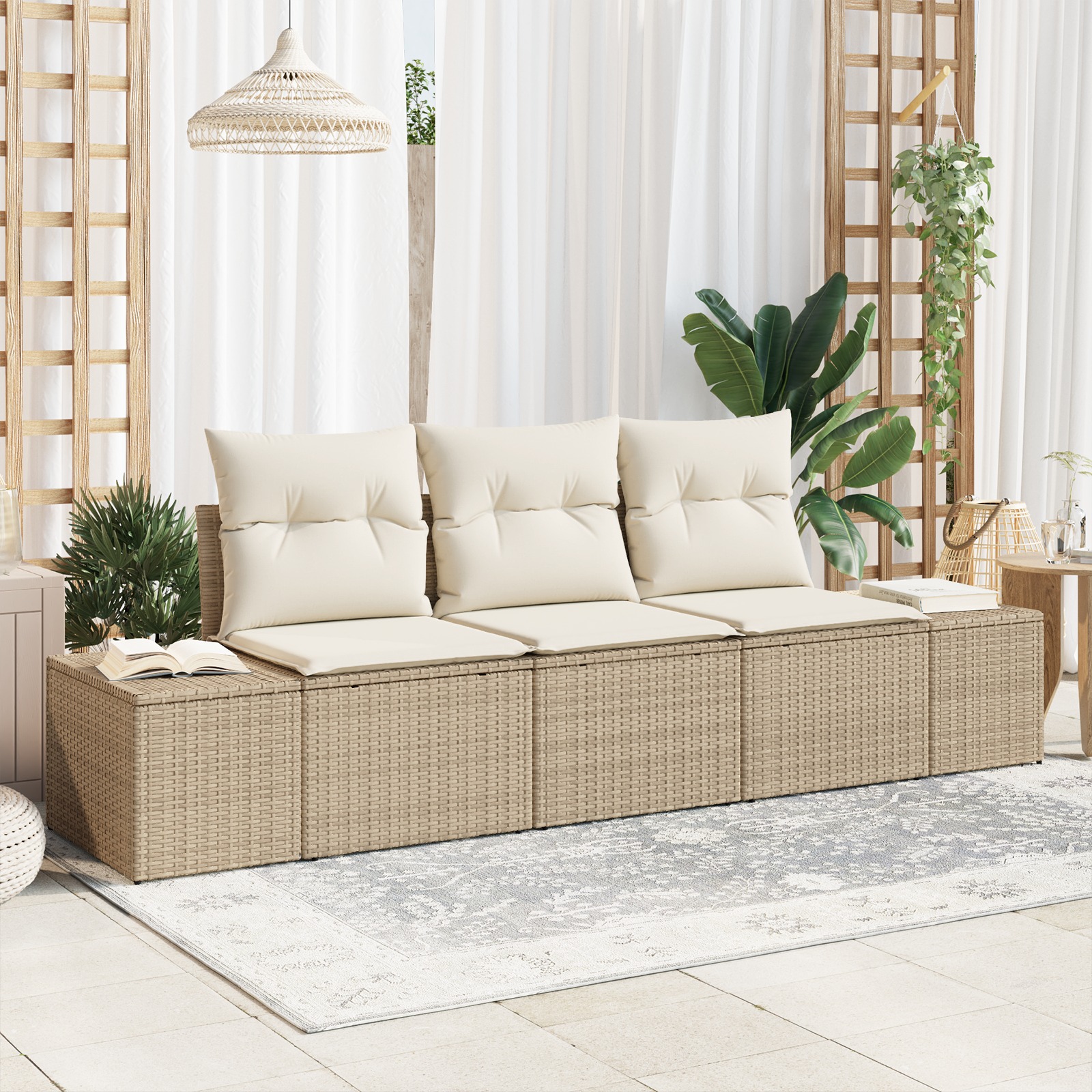 3346921 1 Set de canapele pentru grădină 3 pcs Bej Rattan poli Set de canapele pentru grădină 3 pcs Bej Rattan poli