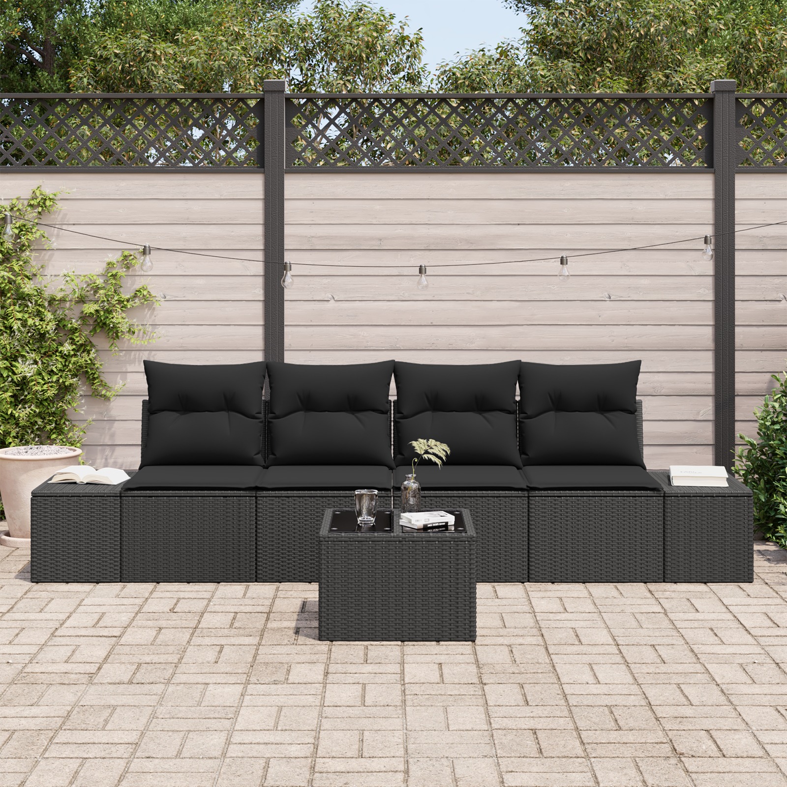 3346933 3 Set de canapele pentru grădină 5 pcs Negru 55 x 55 x 37 cm Set de canapele pentru grădină 5 pcs Negru 55 x 55 x 37 cm - imagine 3