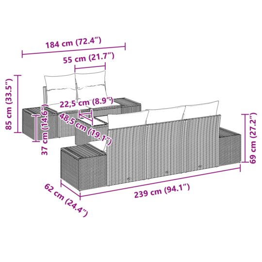 3346938 8 Set de canapele pentru grădină 6 pcs Maro Rattan poli 3346938 8