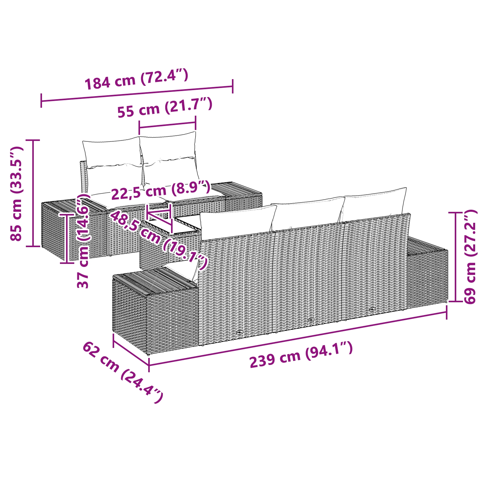 3346938 8 Set de canapele pentru grădină 6 pcs Maro Rattan poli Set de canapele pentru grădină 6 pcs Maro Rattan poli - imagine 8